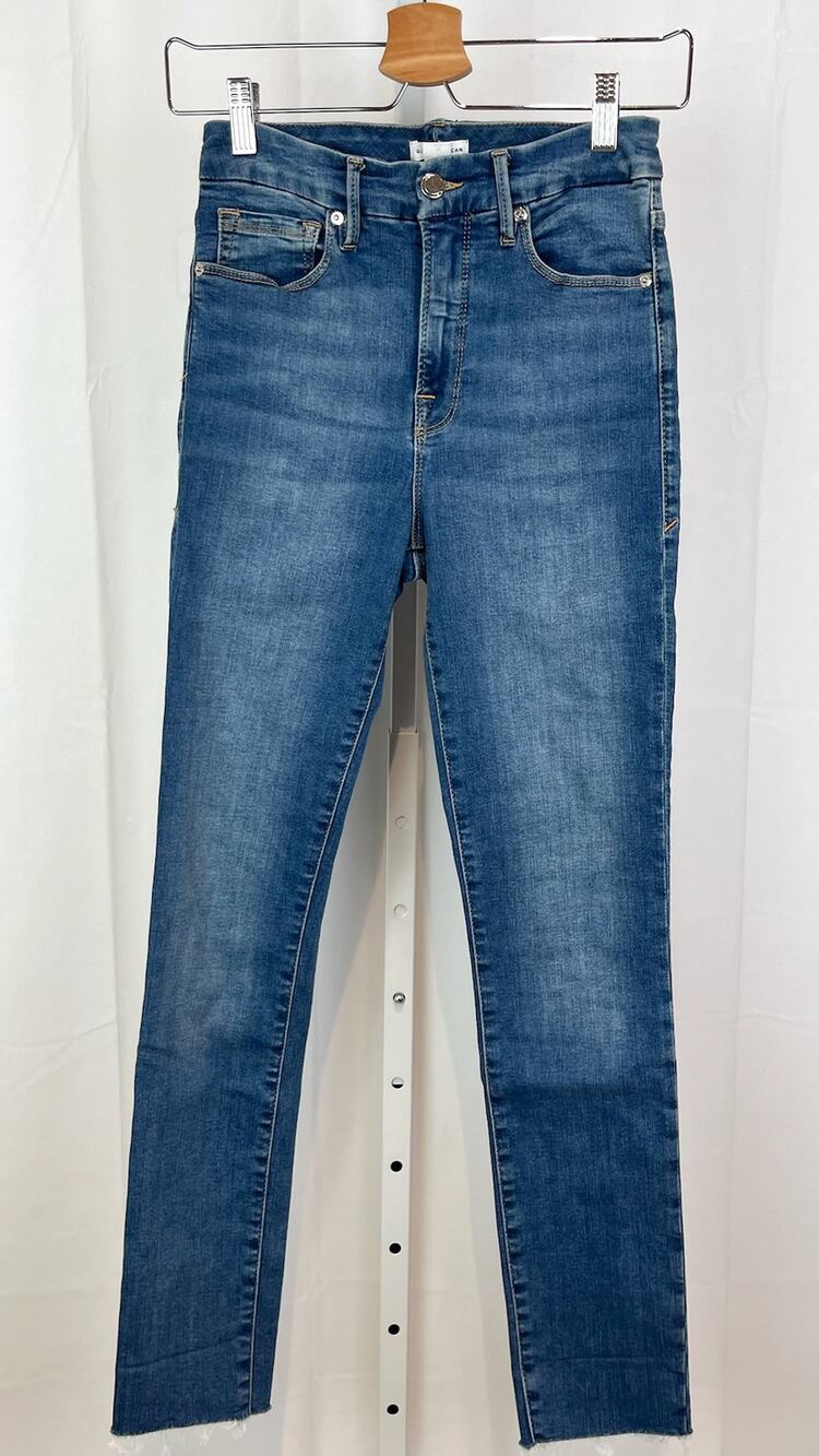 GOOD AMERICAN Good Waist Ankle Crop Raw Edge Hem Skinny Jeans Size 25 0  Blue
